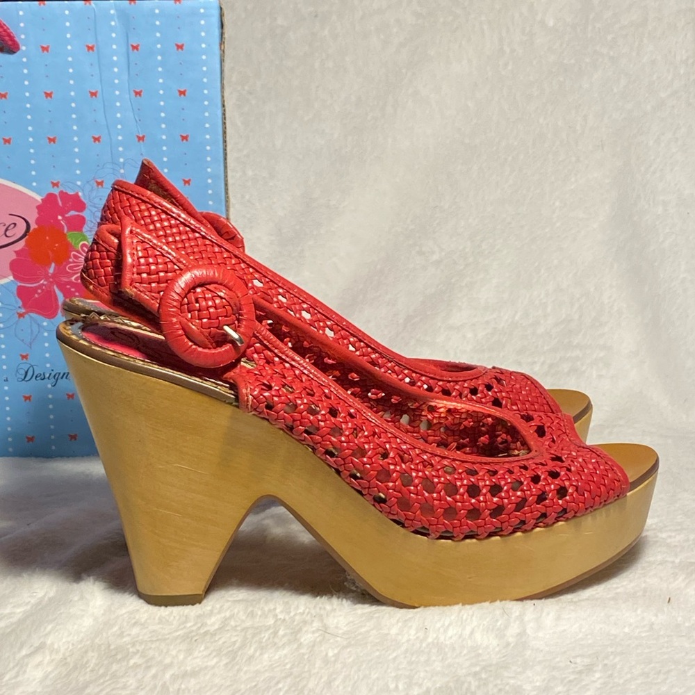 IC Poetic License platform sling back peep toe sandal,dark pink basketweave,US 7 - Picture 7 of 13